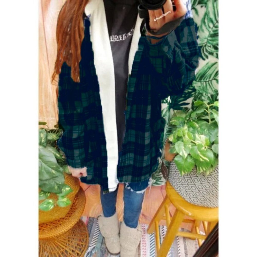 L.L. Bean Unisex Sherpa-Lined Watch Plaid Flannel Shirt Shacket -XL Petite
